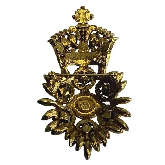 JOAN RIVERS Vintage Royal Monarch Maltese Cross Gold Blue Red‎ Brooch Signed